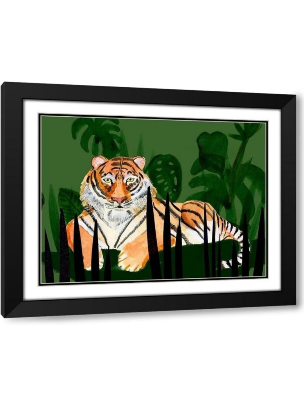 Modern Black Wood Framed Tiger Art Print with Double Matting - 18x15" Museum